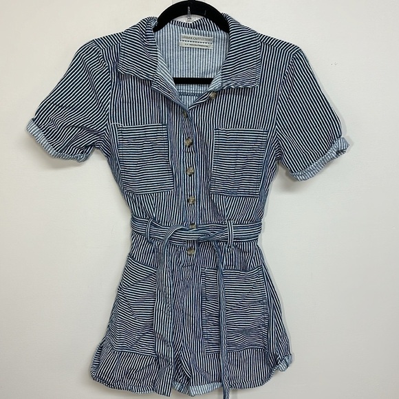 Urban Outfitters Carmen Striped Button Front Playsuit Small - Picture 2 of 5